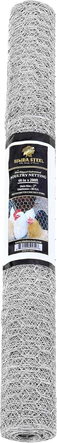 Chicken Wire 60 in x 200 FT x 2” Mesh x 20GA | Poultry Wire Netting | Hot Dipped Galvanized | Chicken Coop, Rabbit Cage, Fence Barrier (60 x 200 x 2)