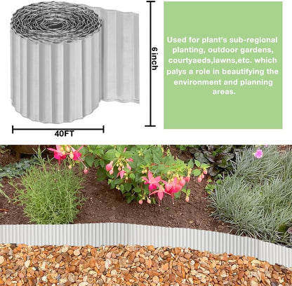 Corrugated Metal Garden Edging 6inch x 40ft, Landscape Edging Border, Flower Bed Edging Borders, Galvanized Edging Long Strips Yard Border for Lawn Edging Borders, Plants, Walkways (Silvery)