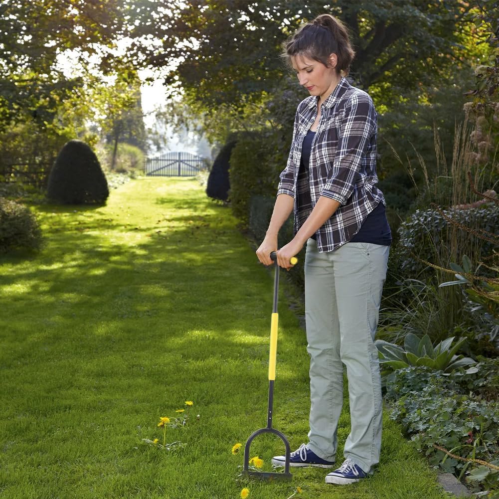 Half Moon Edger Lawn Tool, Manual Step Edger Saw Tooth Garden Hand Edging Shovel with Steel Long Handle for Yard Landscaping Borders Sidewalk Driveways Cable Burying Maintenance Flower Beds Grass