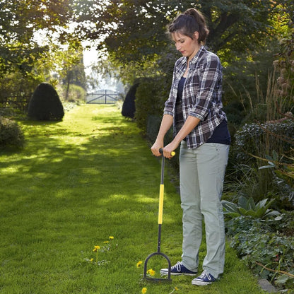 Half Moon Edger Lawn Tool, Manual Step Edger Saw Tooth Garden Hand Edging Shovel with Steel Long Handle for Yard Landscaping Borders Sidewalk Driveways Cable Burying Maintenance Flower Beds Grass