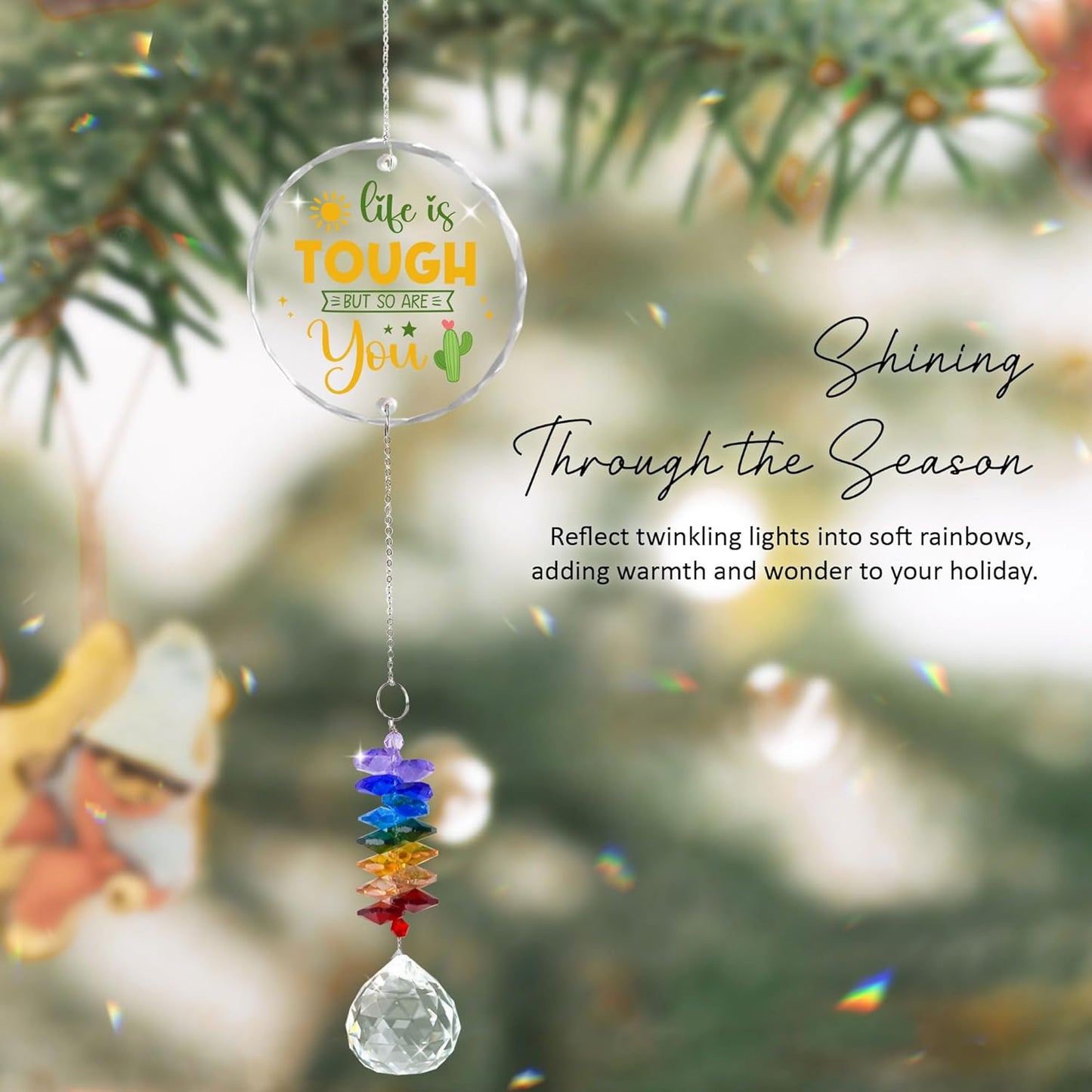Glass Ornament Suncatcher - Life is Tough but So are You - Unique Presents - Get Well Gift - Motivation Gifts - Inspirational Gifts for Her, Him - Encouragement Gift - Home Garden Decor