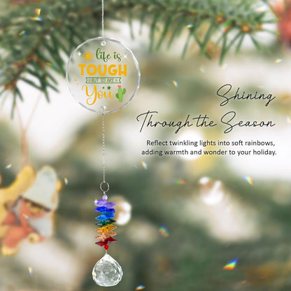 Glass Ornament Suncatcher - Life is Tough but So are You - Unique Presents - Get Well Gift - Motivation Gifts - Inspirational Gifts for Her, Him - Encouragement Gift - Home Garden Decor