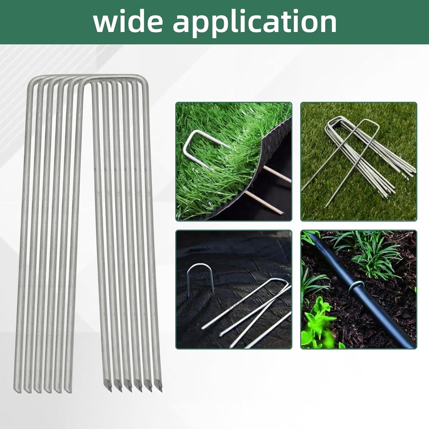 101Pcs 6 Inch 11 Gauge Garden Stakes Staples Kit, 50Pcs U-Shaped Landscape Staples and 50Pcs Fixing Gasket with 1Pc Pick Hook for Weed Barrier Fabric, Groud Cover, Holding Fence