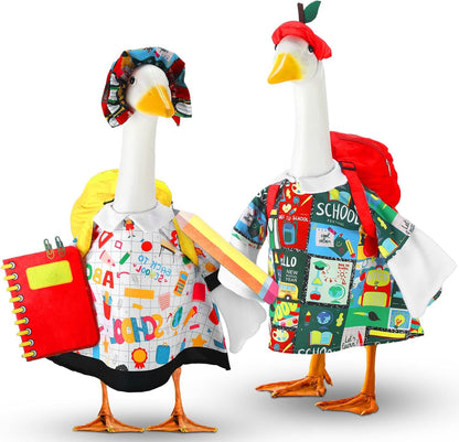 Abbylike Porch Goose Outfits Porch Yard Goose Outfits Clothes Costume Fits Large 23'' Cement for Garden Yard Statue Pathway Decorations(Back to School,2 Set)