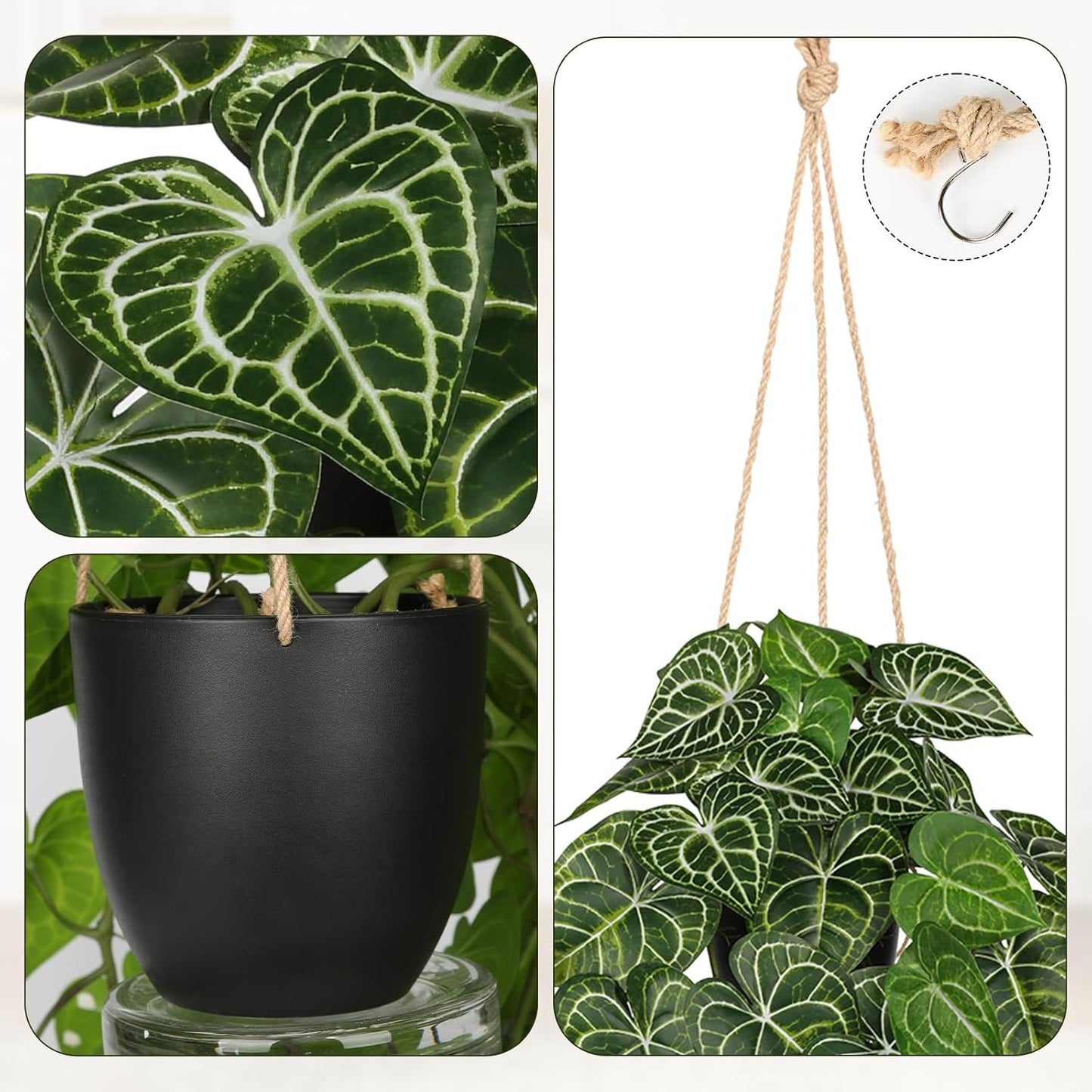 Large Fake Hanging Plants in Pot with Hook, 37" Artificial Hanging Pothos Long Vines Plants, Fake Potted Greenery Plant for Room Wall Living Room Bathroom Kitchen, Big Faux Ivy Houseplants for Shelf