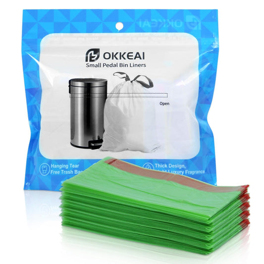 OKKEAI 2.6 Gallon Bathroom Drawstring Trash Bags, 60 Count Small Green Garbage Bags, Heavy Duty Tear-Resistant & Leak-Proof Wastebasket Liners for Kitchen, Bathroom, Office