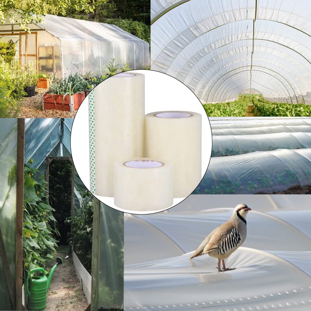 Greenhouse Plastic Sheeting Tape, 2" x108' Greenhouse Clear Plastic Film Repair Tape Tunnel Tape, 6mil Reinforced Polyethylene Tapes for Seaming and Sealing (2" x108')