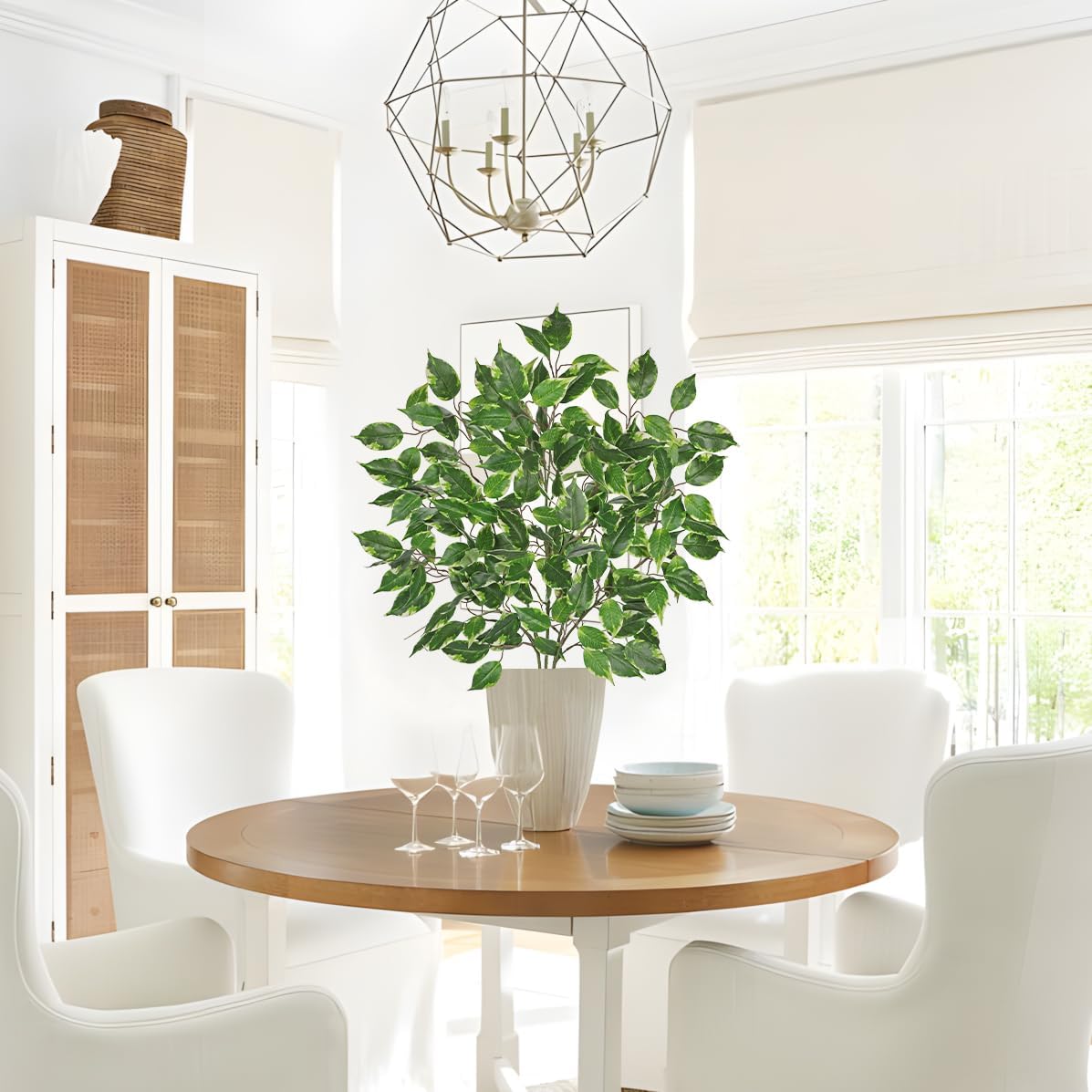 Ficus Leaves Artificial Branches 41.3" Faux Ficus Tree Branches Fake Greenery Plant Spray for Tree DIY Arch Wedding Bouquet Wreath Wall Decor - 3PCS