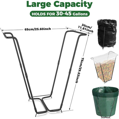 Outdoor Trash Bag Holder Metal Garden Trash Bag Holder for Yard Waste Stand Holds 30-45 Gallons Leaf Bag Holder with 4 Clips for Leaves Camping Lawn Party Weeding Yard Gardening（1pcs+4clips）