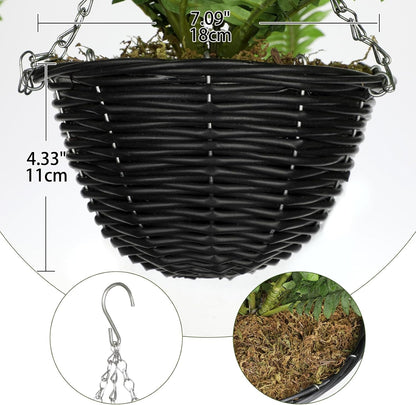 Hollyone Artificial Fern Hanging Basket Plant 25" Boston Ferns 31 Leaves Greenery Plants with Rattan Pot for Outdoors & Indoor Fake Fern Bush Plant in Pot for Patio Entrance Porch Garden Decor Green