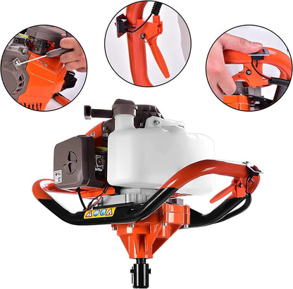 72CC Post Hole Digger,2-Stroke Auger Post Hole Digger Gas Powered Earth Digging Engine with 3 Auger Drill Bits (4"& 8" &12")+3 Extension Rods for Farm Garden Plant