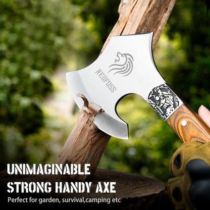 NedFoss Warthog Camping Axe, 9" Full Tang Small Axe with Leather Sheath, Survival Hatchet with Wood Handle, Tomahawk for Outdoor Backpacking, Bushcraft, Hiking
