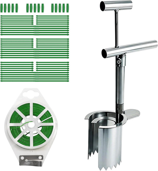 Bulb Planter Tool,new Stainless Steel plant seedling transplanter,Equipped with a foot pedal garden transplanter tool. Including plant support rods and twist ties,use for flowers fruit tree seedlings