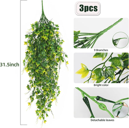 RECUTMS Artificial Plant Fake Plants Artificial Hanging Plants Faux Ivy Plant with Yellow Leaf Fake Hanging Plant Indoor Decoration House Party Garden Room Wall Decor（Yellow）