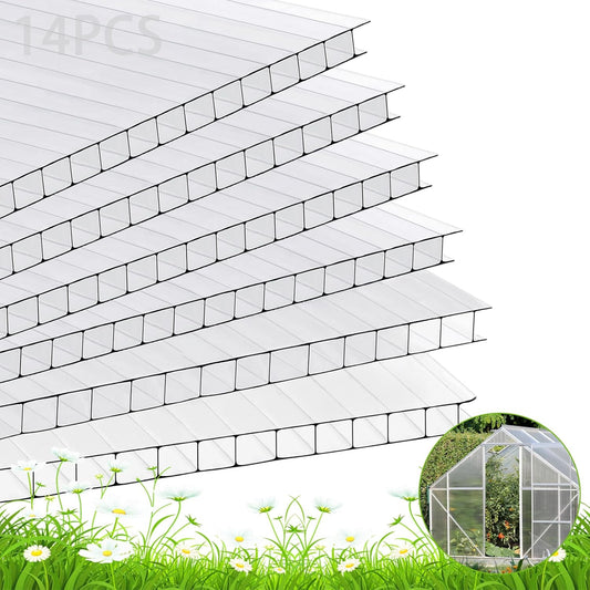 Polycarbonate Greenhouse Panels, Twin-Wall Polycarbonate Sheet, Clear Panels for Greenhouse,Outdoor Garden, Plant Stand Roof (47.2''H x 23.6''W x 0.32" T, 14)