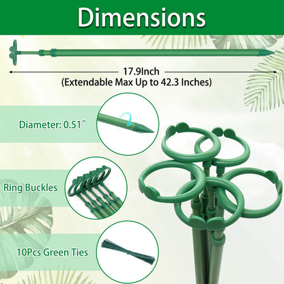 Extendable Plant Stakes, Length Scalable from 17.9IN to 42.3IN Plant Support Stake, Orchid Sticks with Clips for Indoor Outdoor,Garden Stakes for Plant,Tomato,Vegetables,Monstera,Vine - 3Pack