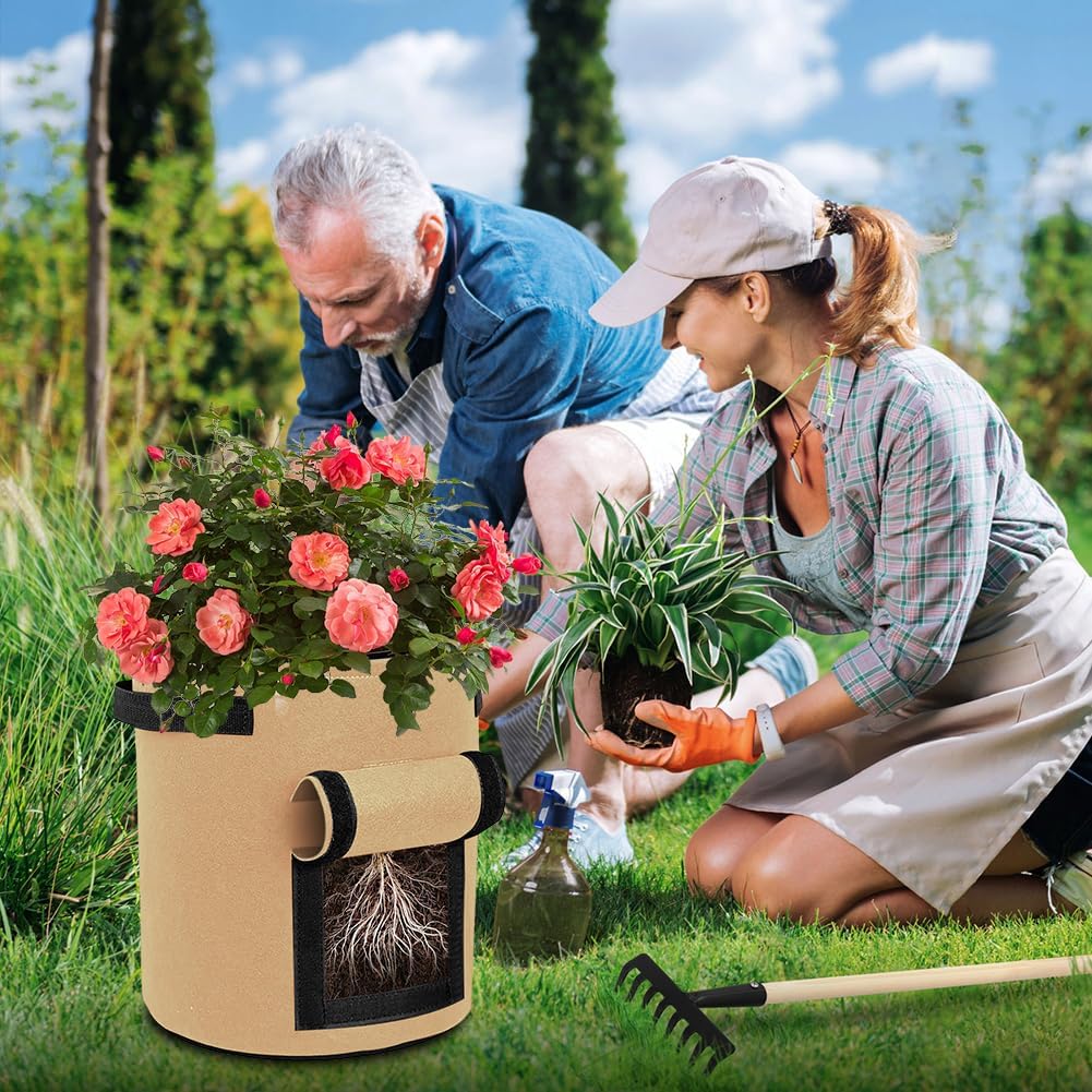 9 Pack 15 Gallon Potato Growing Bags, Colorful Garden Planting Bag with Handle and Harvest Window, Nonwoven Aeration Fabric Growing Bags with Flap for Tomatoes, Vegetables, and Fruits