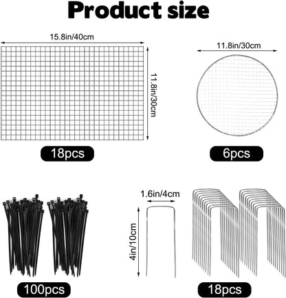 6 Sets of 18'' x 12'' Garden Plant Protectors from Animals with Detachable Covers Metal Plant Cage Chicken Wire Cloche with Ground Stakes and Nylon Tie Wire Plant Cage to Keeping Bunny Animals Out