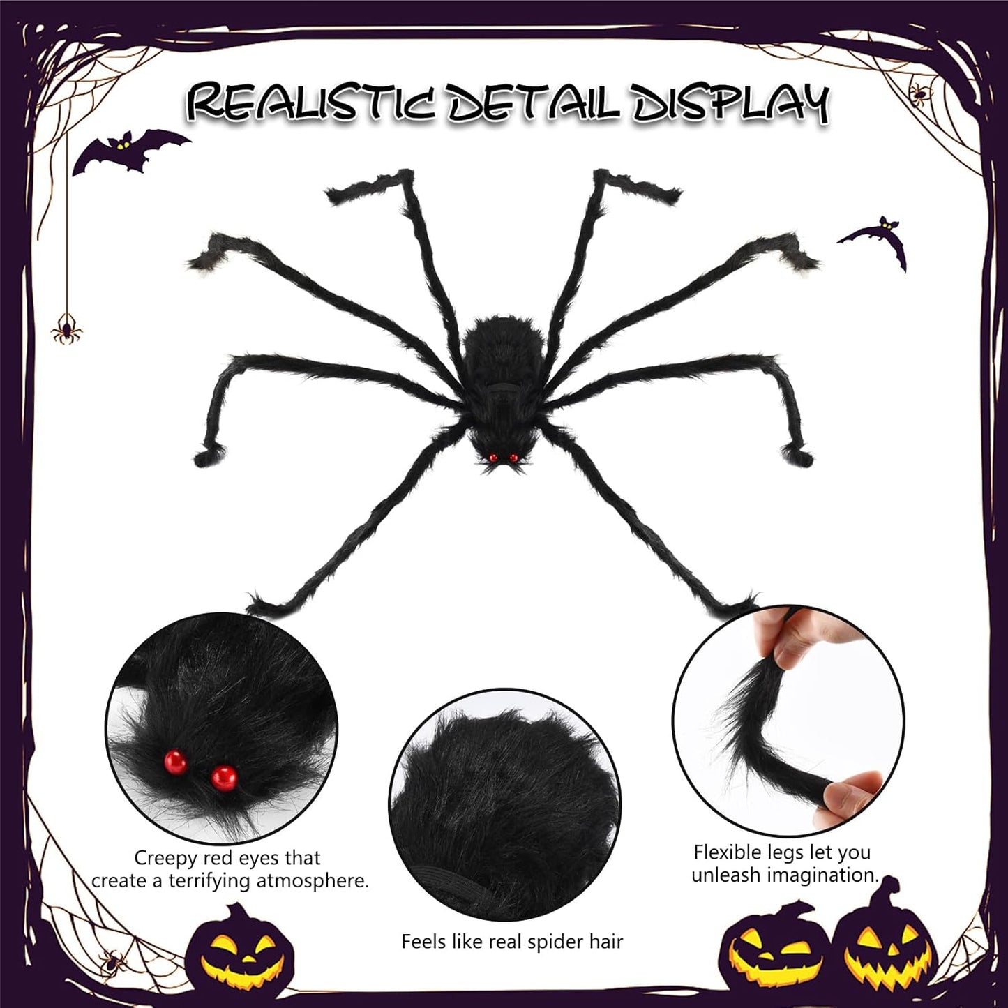 2 Pcs 59" Giant Halloween Spider+11.8" Baby Spider+212" Giant Spider Web, Large Halloween Yard Lawn Holiday Decor