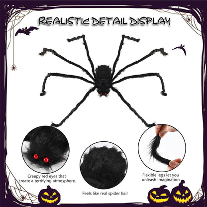 2 Pcs 59" Giant Halloween Spider+11.8" Baby Spider+212" Giant Spider Web, Large Halloween Yard Lawn Holiday Decor
