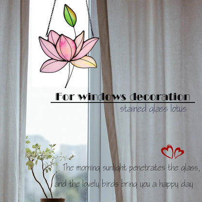 Stained Glass Lotus Flower Window Hanging Sun Catcher Holiday Decoration Window Panels Birthday Gifts for mom,Woman and Friends (Pink)