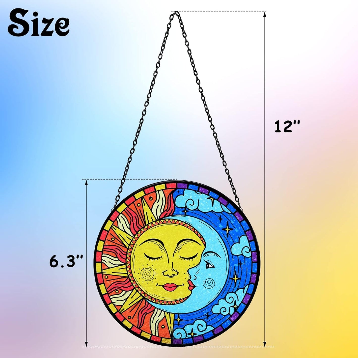 Sun and Moon Decor Stained Glass Boho Suncatcher for Windows Hanging Sun Moon Eclipse Celestial Decor for Garden Living Room Conservatory Witchy Gifts for Women Christmas Thanksgiving Gifts