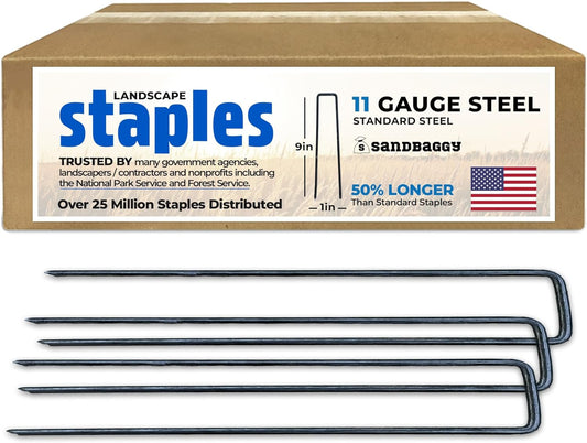 Sandbaggy USA Made 9-inch Landscape Staples - Garden Stakes - Landscaping Fabric, Netting, Sod, Artificial Turf (11 Gauge, 1000, Count)