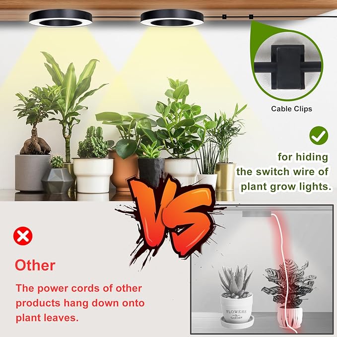 Full Spectrum Grow Light for Indoor Plants, 216 LEDs Halo Plant Light with Auto On/Off Timer (4/8/12H), 10-Level Brightness, 3 Lighting Modes, for Small Plants & Seedlings (Black, Tri Head)
