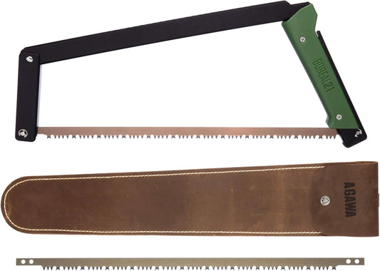 AGAWA - BOREAL21 Backwoods Kit - Includes 21" Folding Saw, Leather Sheath, 21" All-Purpose & 21" Aggressive Saw Blade - For Camping, Hunting & Survival Kit (Black Frame/Green Handle)