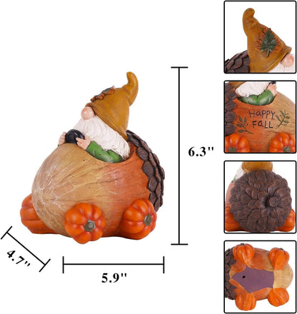 Topadorn Fall gnome with Pinecone Car and Resin Pumpkin Statue for Fall Harvest Party Ornaments Decor,Happy Fall