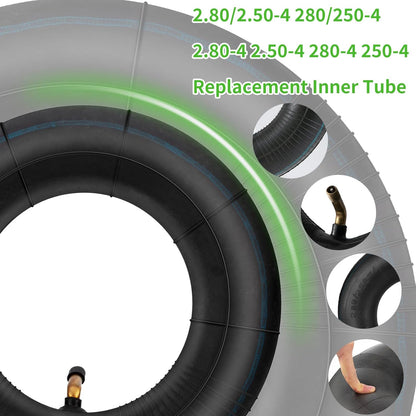 2.80/2.50-4" Inner Tubes, 2 Pack Heavy Duty 2.80 2.50-4/280/250-4 Replacement Tire Inner Tube with Bent Valve for Scooters, Hand Trucks, Wheelbarrows, Utility Cart, Dollys, Lawn Mowers, Trolleys