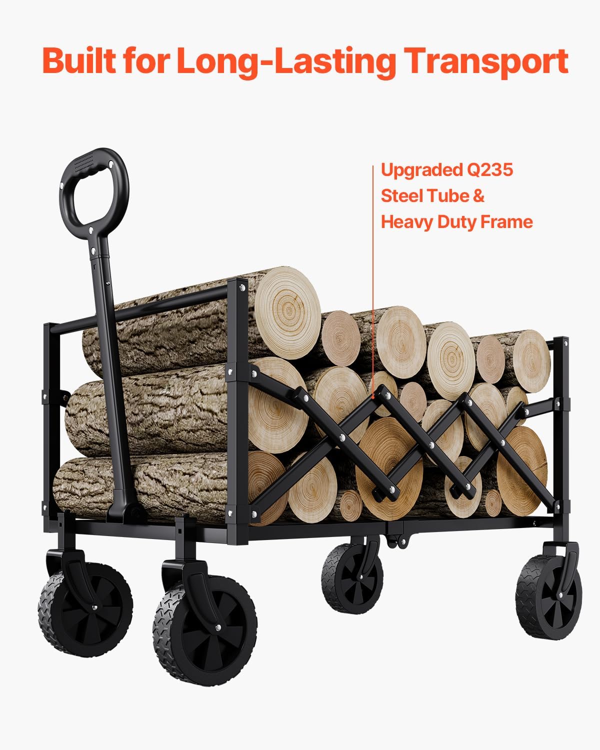 VEVOR Collapsible Folding Wagon with Wheels, Wagons Carts Foldable with 225lbs Capacity, Lightweight Portable Utility Wagon Cart for Grocery Shopping Sports Camping and Garden