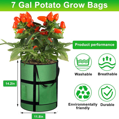 7 Gallon Potato Grow Bags with Viewing Window, 300G Nonwoven Garden Planting Pots, Heavy-Duty Surround Handles for Gardening Supplies (2Pack Grow Bags)