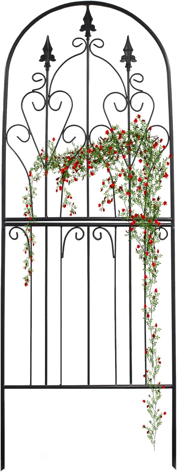 Trellis for Climbing Plants 59" H x 21.7" W Metal Unique Design Decorative Garden Structure Weather-Resistant Lattice Outdoor Decor Flowers Roses Vine Ivy Clematis Black Coating
