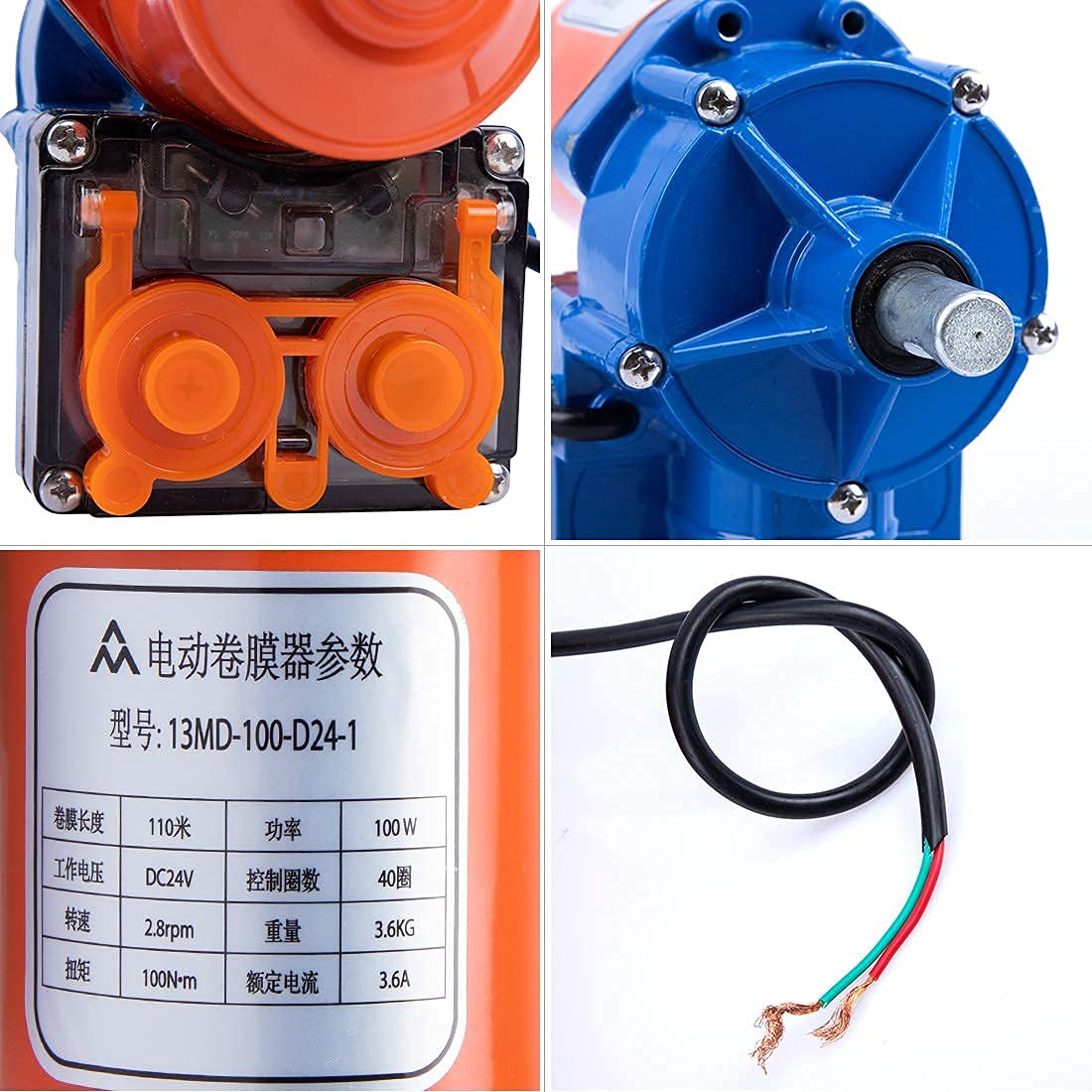TBVECHI Greenhouse Roll Up Motor Electric Film Roll Up Motor Kit 24V 100W Motor Electric Greenhouse Frame Shed Roll-up Motor Automatic Venting Solution