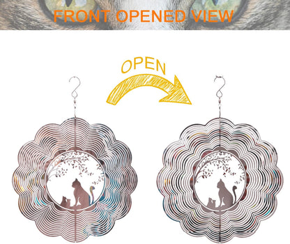 SPRING SONG Cat 3D Kinetic Wind Spinner for Yard and Garden Mirrored Stainless Steel Spinner Indoor and Outdoor Hanging Decor Crafts Ornament Gifts Kinetic Art Yard Garden Hanging Wind Spinner