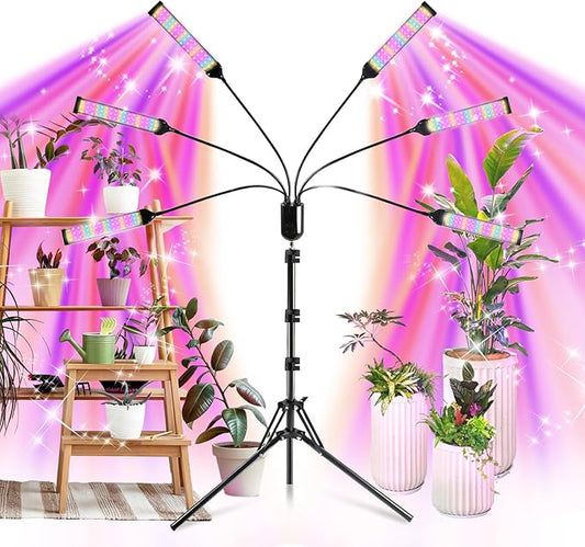 630 LEDs Grow Lights for Indoor Plants, Kalolary Full Spectrum Plant Light with Timer 3/6/9/12/15/18H & 10 Brightness Levels LED Plant Growing Lamps with Tripod Stand