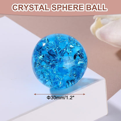 uxcell 30mm/1.2" Crystal Sphere Ball Ice Cracked Glass Solid Decorative Sphere Crystal Ball Prop Ornament for Feng Shui Divination Fortune Telling Tabletop Fountain Decoration, Lake Blue