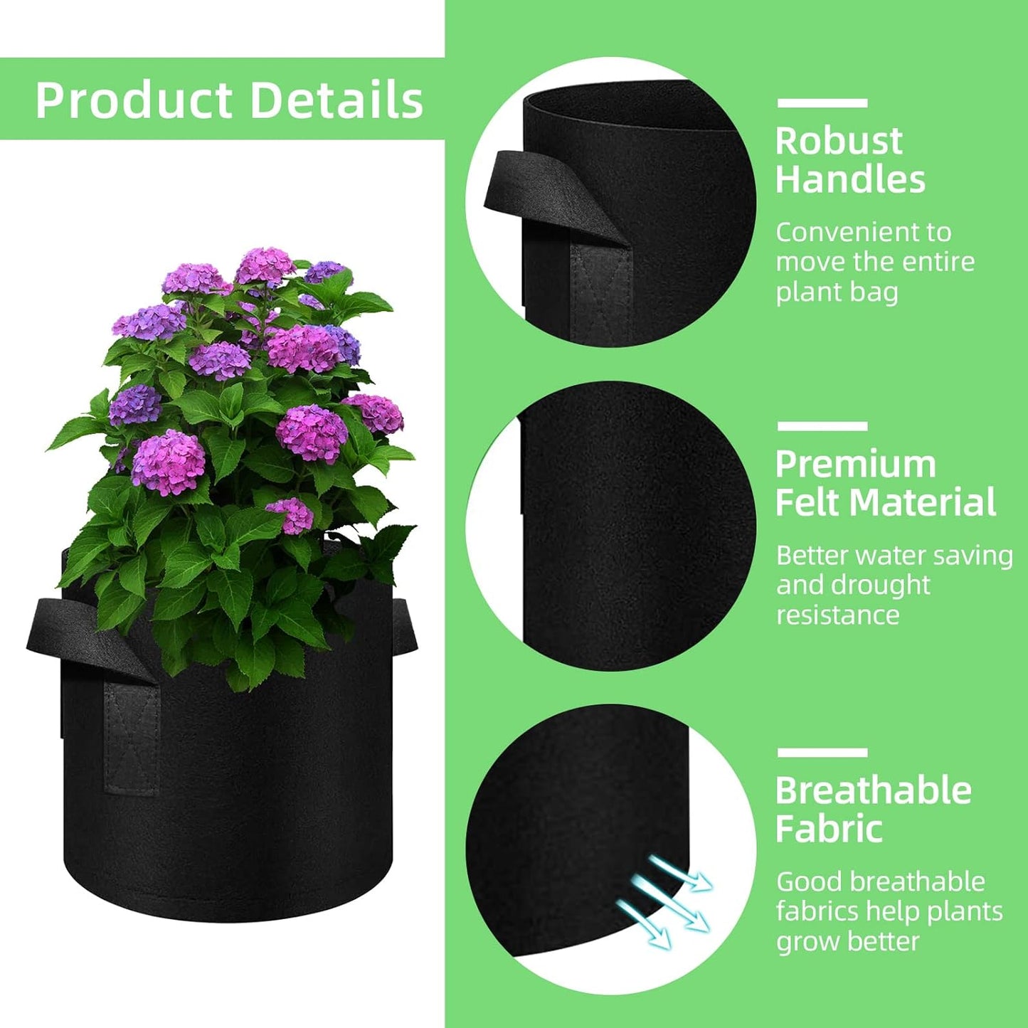 7 Gallon Garden Grow Bags, 60 Pack 7 Gal Planter Fabric Pot, Nonwoven Grow Bags Heavy Duty Aeration Fabric Pots with Handles, Garden Planters for Vegetables Flowers (7 Gal)