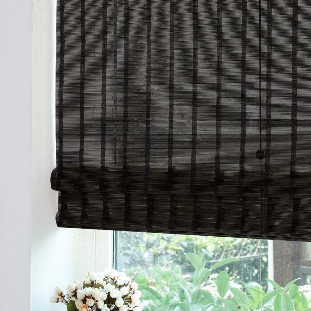 LETAU Wood Window Roman Shades, Bamboo Light Filtering Window Blinds for Outdoor Garden, Patio, Arbor, Porch, Pattern 5