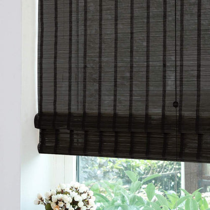 LETAU Wood Window Roman Shades, Bamboo Light Filtering Window Blinds for Outdoor Garden, Patio, Arbor, Porch, Pattern 5