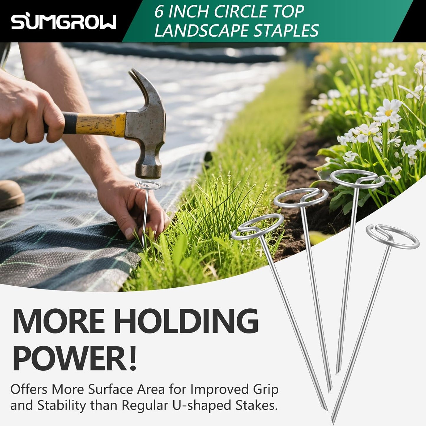 Landscape Staples,120 Pcs Garden Stakes, Circle Top 6-inch Galvanized Steel, Spikes Pins for Securing Weed Fabric Netting Ground Sheets and Fleece, Landscape Edging, G-Shaped