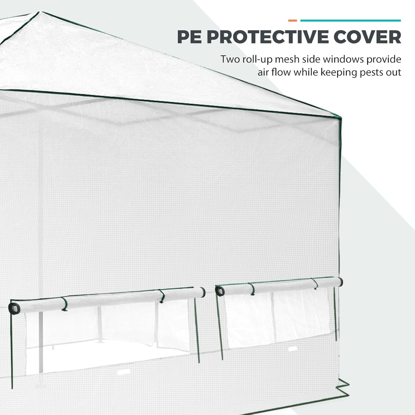 EAGLE PEAK Replacement Cover for 12x8 Portable Walk-in Pop up Greenhouse, Front and Rear Roll-Up Zipper Entry Doors and 4 Large Roll-Up Side Windows (Frame Not Included), White