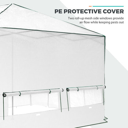 EAGLE PEAK Replacement Cover for 12x8 Portable Walk-in Pop up Greenhouse, Front and Rear Roll-Up Zipper Entry Doors and 4 Large Roll-Up Side Windows (Frame Not Included), White