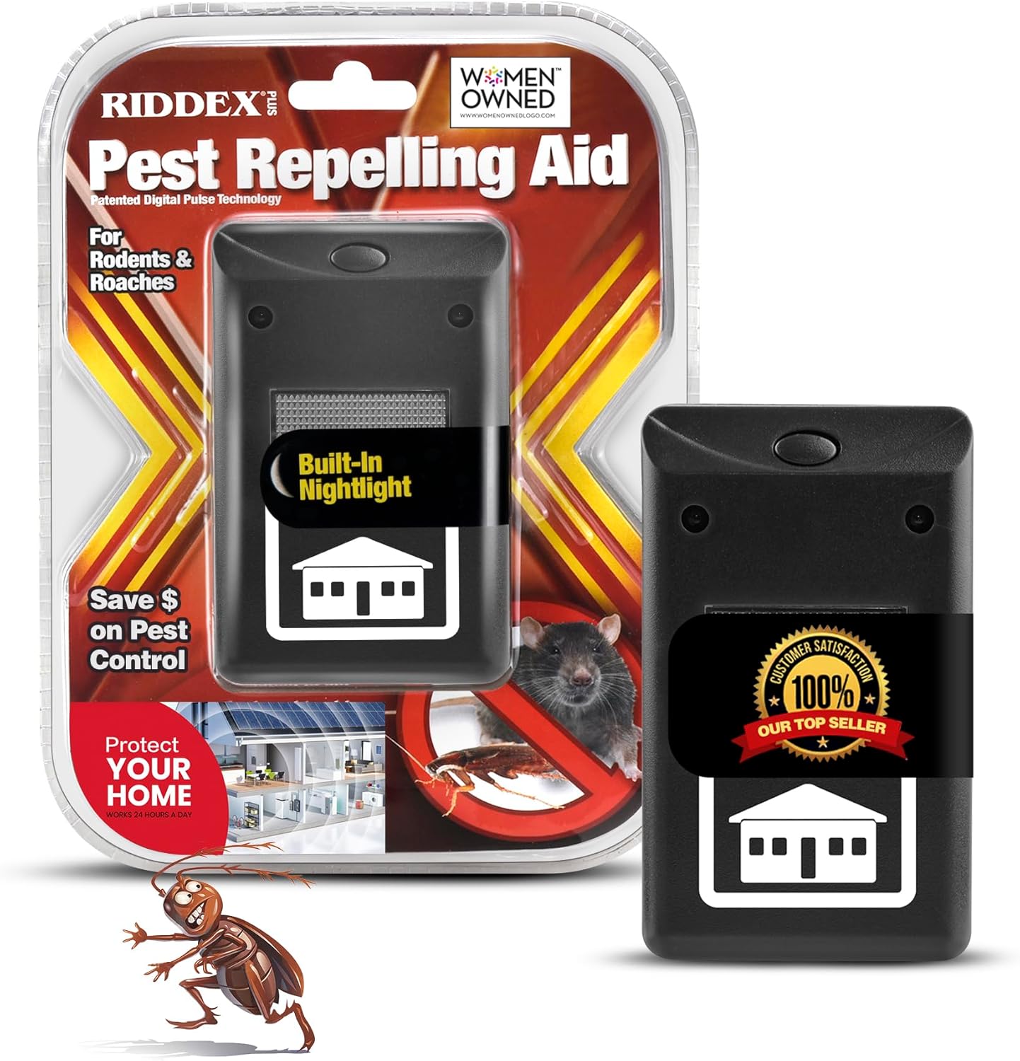 RIDDEX Plus Insect Repellent - Plug in, Mouse Deterrent - Pest Control for Defense Against Rats, Mice, Roaches, Bugs and Insects - Pests Repellents | Black