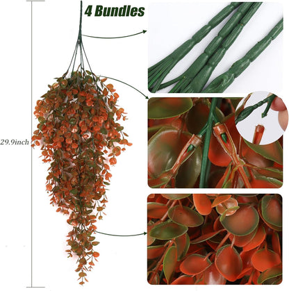RECUTMS Artificial Fall Flowers Artificial Hanging Plants Faux Autumn Plants Faux Hanging Plants Fake for Indoor Outdoors,No Basket (Orange)