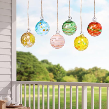 VCUTEKA Hanging Garden Gazing Ball, Hand-Blown Glass Witch Ball for Outdoor Garden Décor, 6pcs 3" Colorful Swirl