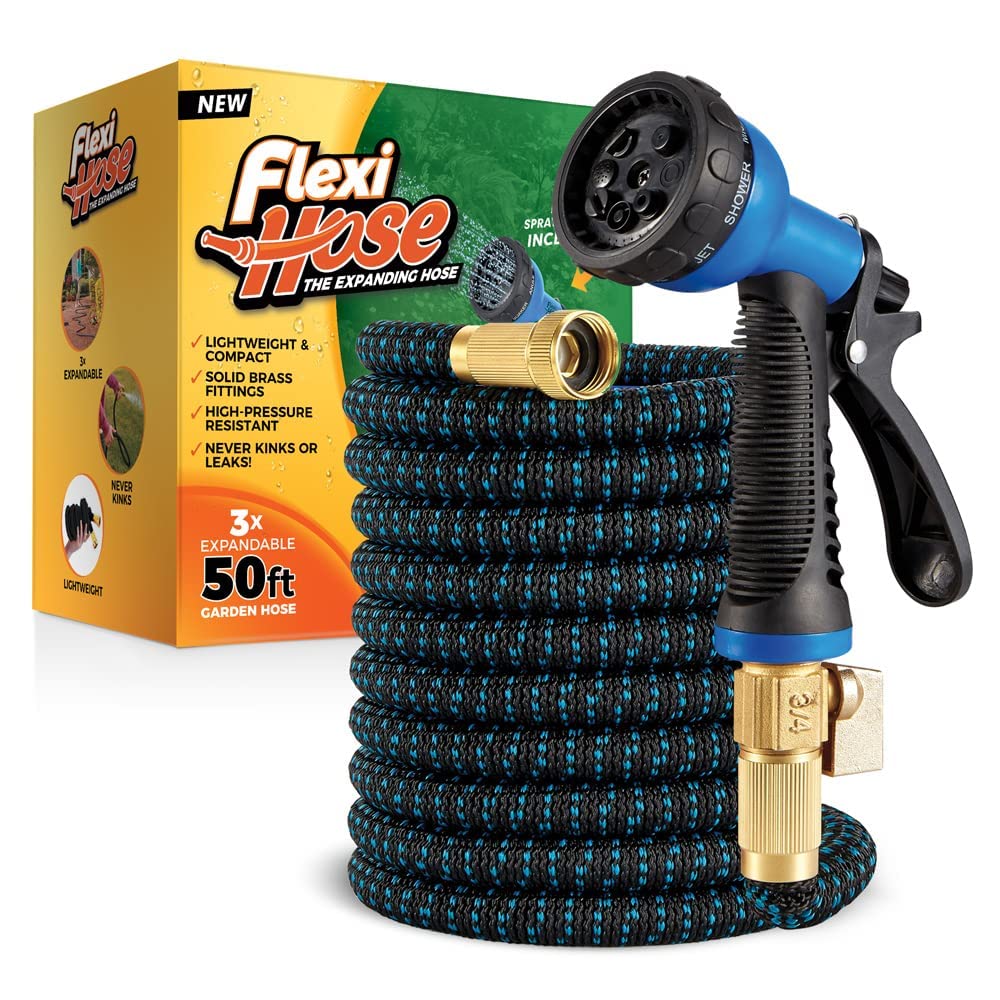 Flexi Hose Expandable Garden Hose with 8 Function Nozzle, 50FT - Lightweight Retractable Garden