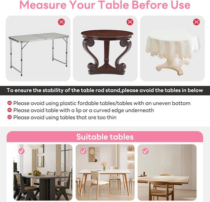 Over The Table Rod Stand with Clamps, Adjustable 32''-79'' Tall 32"-131" Length, Pink Table Arch Stand Metal Balloon Frame Hanging Rod for Weddings Birthdays Party Garden Arbors Decoration