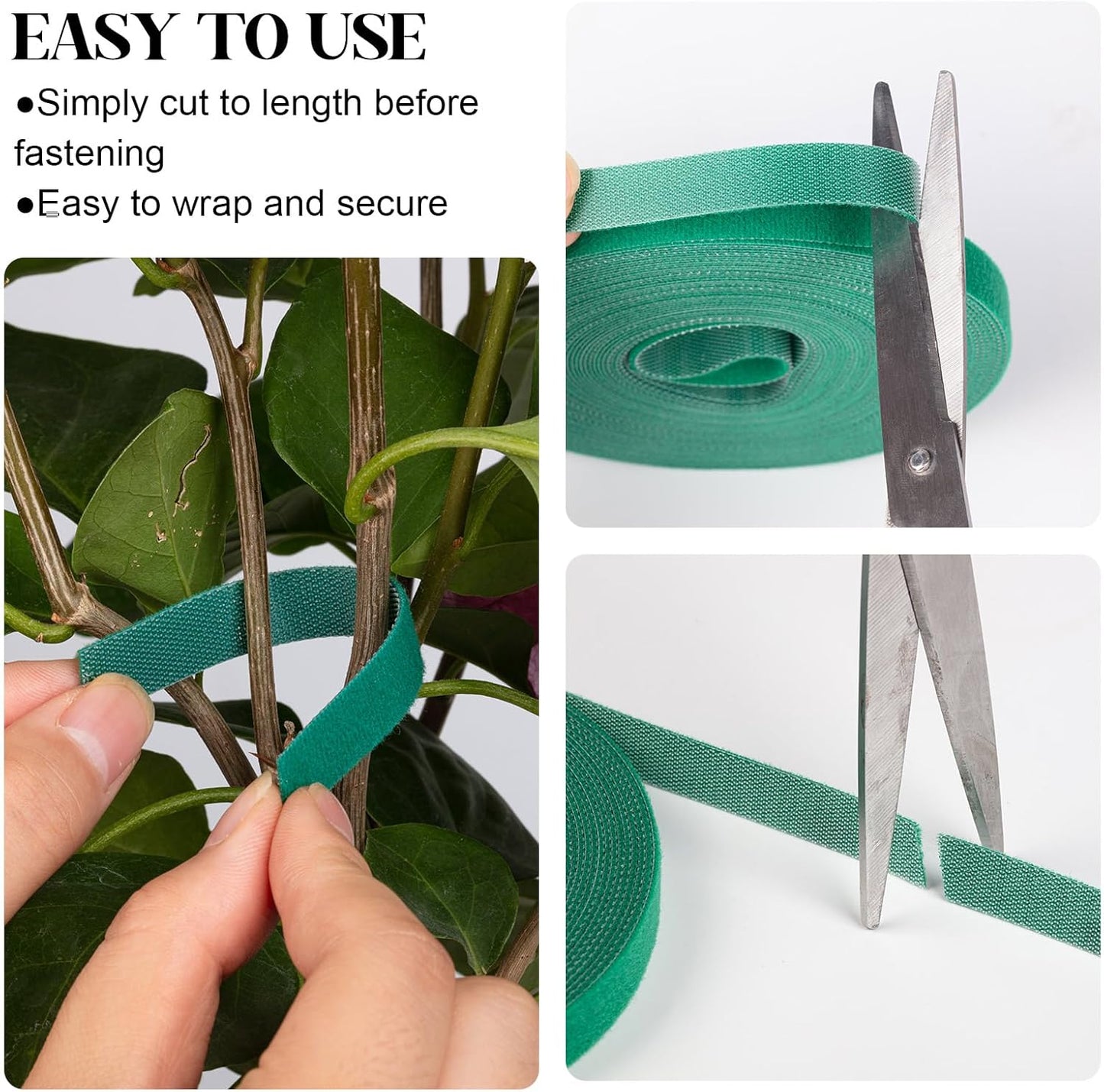 4 Roll Plant Tape Garden Ties, 131 Ft Green Plant Ties for Climbing Plants, 1/2" Adjustable Twist Ties for Plants Support, Reusable Nylon Gardening Tape for Growing, Home, Office
